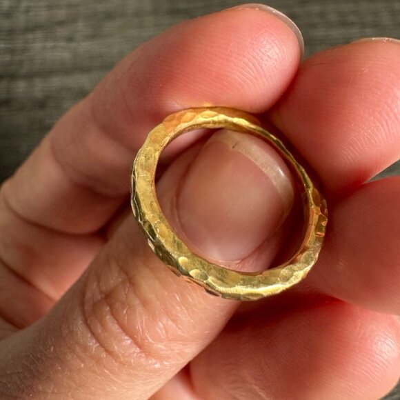 2mm 18K Gold Vermeil Hammered Ring – 925 Sterling Silver Band, Size 5.5 - Picture 6 of 8